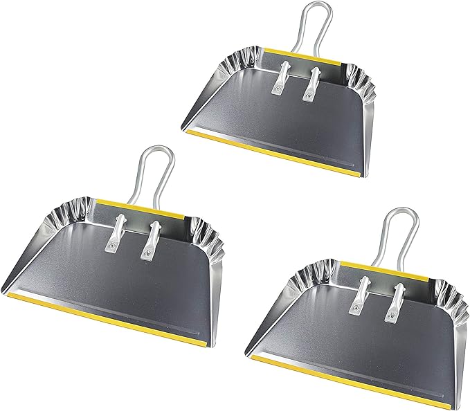 PHYEX 3-Pack 17 Heavy Duty Metal Dust Pans Wide Dustpans for Household Easy to Assemble