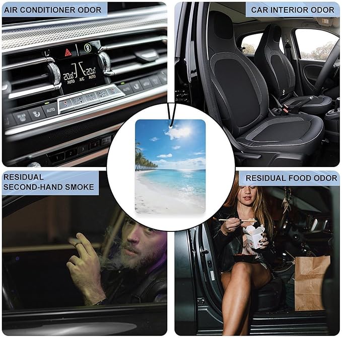 5PCS Car Air Freshener Hanging Personalized Double Sided White Sand Beach Car Fresheners Long Lasting New Cars Scents Cute Automotive Freshies for Closets Drawers (tea)