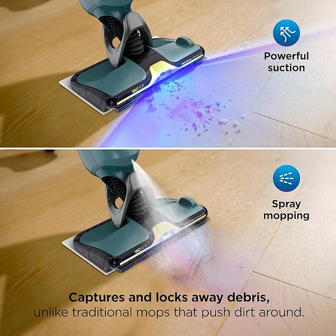 Shark VACMOP Reveal NEW Cordless Hard Floor Cleaner Vacuum &amp Spray Mop Powerful Suction Lightweight Illumination Light Includes 4 Disposable Pads 12oz Pet Multi-Surface Cleaning Solution VM