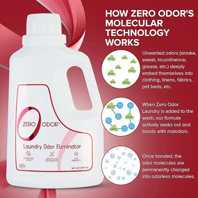 Zero Odor - Laundry Odor Eliminator &amp Deodorizer BUNDLE- Great for Pet Bedding &amp Sweaty Workout Clothes -(16 &amp 64-Ounce)