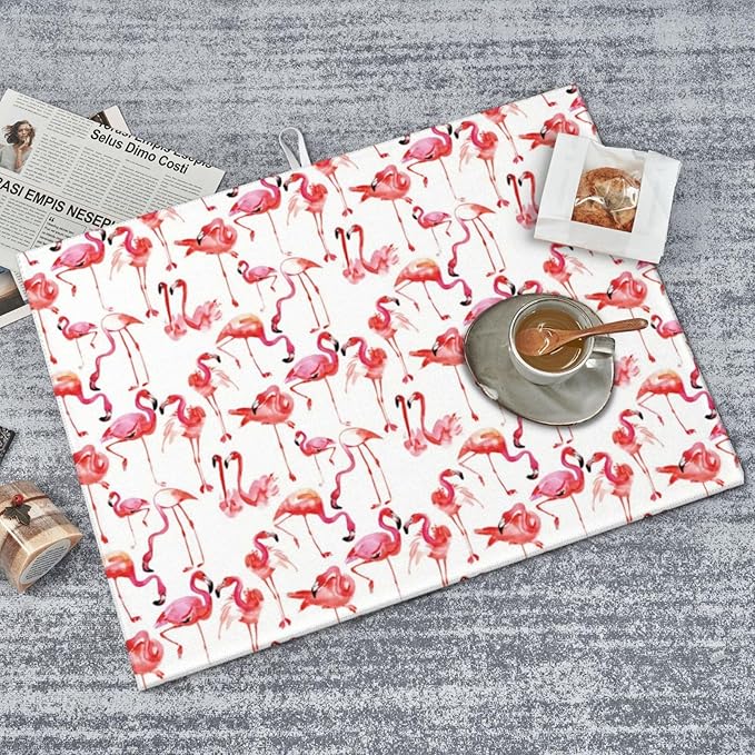 Cute Pink Flamingo Dish Drying Mat For Kitchen Counter Super Absorbent Microfiber Dish Drying Pad Kitchen Gadgets For Easy Clean Multi-Use Large 18x24