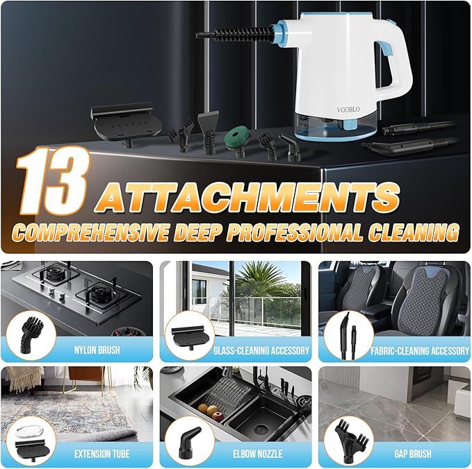 Handheld Steam Cleaner for Home Pressurized 15s Instant Heat Steam Cleaner 500ml Removable Water Tank &amp Self-Clean Portable Multi-Surface Steamer for Cleaning Kitchen Bathroom Car Floor