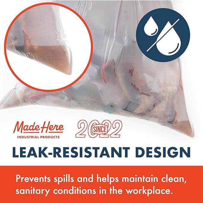 Made Here 13 Gallon Heavy Duty Commercial Trash Bags with Drawstring – White Waste Can Liners for Office Janitorial and Facility Use Leak-Resistant 200 Count