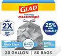 Glad ForceFlex MaxStrength XL Kitchen Trash Bags 20 Gal Fresh Clean 80 Ct (Package May Vary)