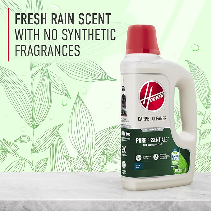 Hoover Pure Essentials Carpet Cleaner Solution 50 oz. Fresh Rain Scent Natural Plant Based Formula Deep Cleaning Carpet Shampoo Solution Pair with Hoover Carpet Cleaner Machine