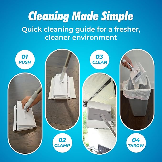 FlexiClamp Sweep &amp Mop Kit - Compatible with Swiffer Pads Durable Cleaning Tool for Hardwood Tile Marble &amp Laminate Floors Home Kitchen Cleaning Essentials. (Include 10 Dry Cloths)