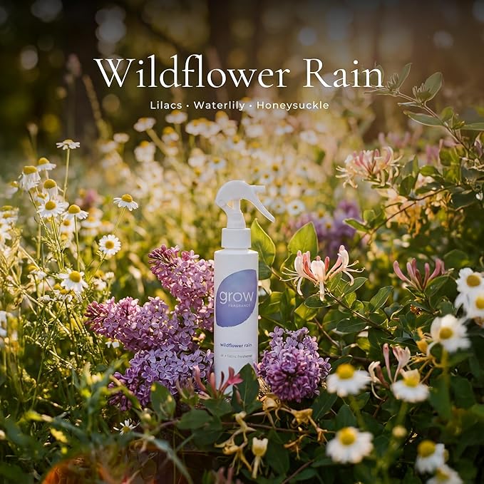 Grow Fragrance Spring 3-Pack – Non-Toxic Air Freshener Spray – Green Tea Matcha Hibiscus Tea &amp Wildflower Rain – 100% Plant-Based Essential Oils – Safe for Home Car &amp Linens – 5 oz Each