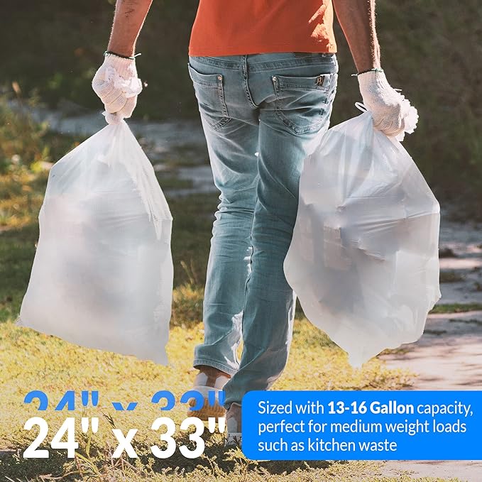 Reli. 13 Gallon Trash Bags | 250 Bags | Clear | Tall Kitchen | Strong | Garbage