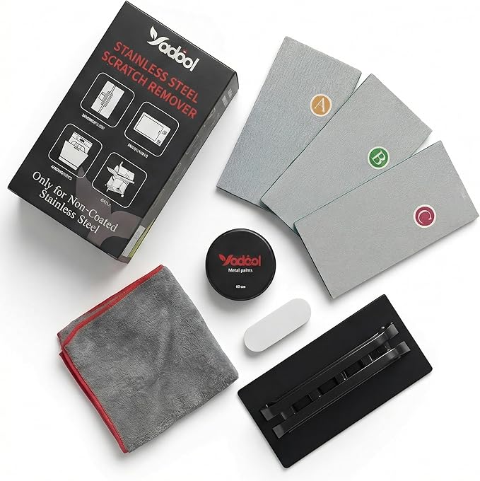 Stainless Steel Cabinet Panel Scratch Remover Kit for Non-Coated Stainless Steel Surfaces Removes Scratches Scuffs Abrasions Restores Brushed Finish DIY Repair Solution