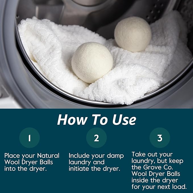 Grove Co. Laundry Detergent Sheets and Laundry Balls Bundle Dissolving Washer Sheets (2 Pack - 64 Loads) Uncented Free &amp Clear 100% Wool Dryer Balls (2 Pack - 6 Balls) Unscented