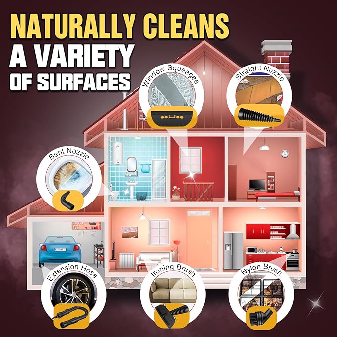 Pressurized Handheld Steam Cleaner for Home Multi-Surface Steamer with 12 Accessories 12.8oz Natural Steamer for Cleaning Car Bathroom Shower Upholstery Grout Window Grease