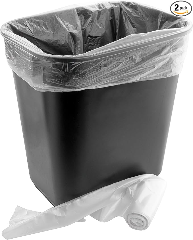 Space-Saving Trash Can and 100x 4 Gal. Leak-Proof Liners Set. Small Black Plastic Wastebasket and Clear Bags Great for Bathroom Kitchen or Home Office. Garbage Bin Fits Under Most Desks &amp Cabinet