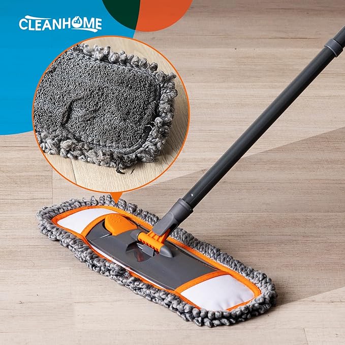 Mops for Floor Cleaning with 3 Different Washable Pads and Extendable 55” Long Handle Multifunction Dust Mop for HardwoodMarbleTile Floor MoppingOrange