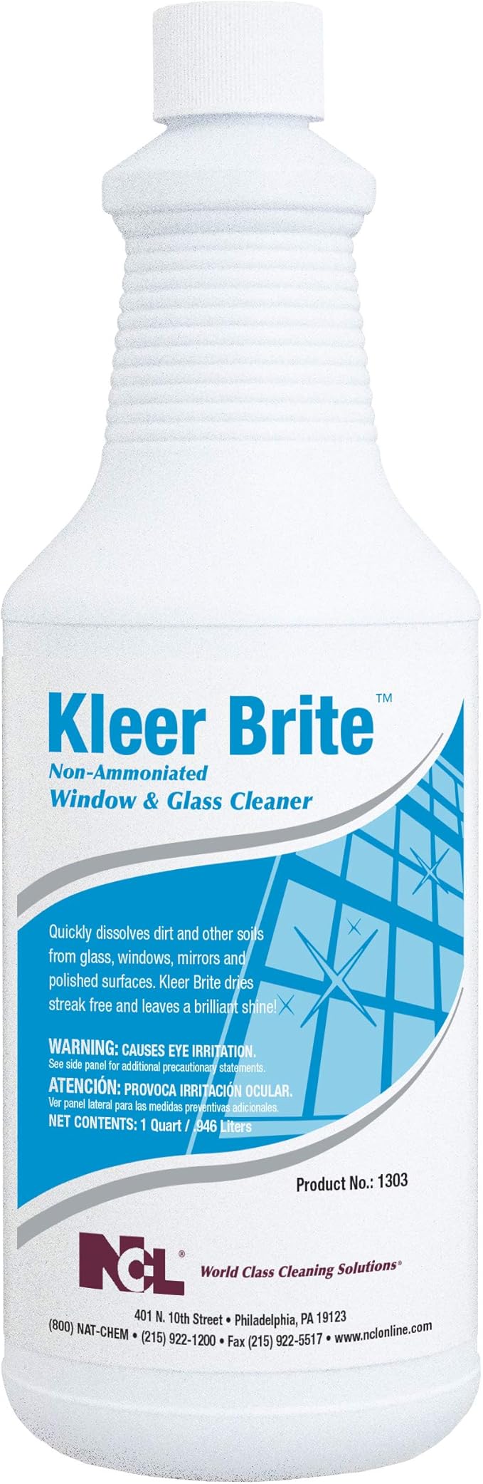 National Chemical Laboratories KLEER BRITE Non-Ammoniated Window &amp Glass Cleaner 12/32 oz (1 Qt.) Case (NCL1303-36)