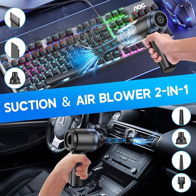JONYJ Handheld Car Vacuum Cleaner 16000PA Hand Held Vacuum Portable Cordless 2 in 1 Air Duster and Vacuum Cleaner with LED Light Multi-Nozzles 120W High Power Mini Vacuum for Home Pet Office