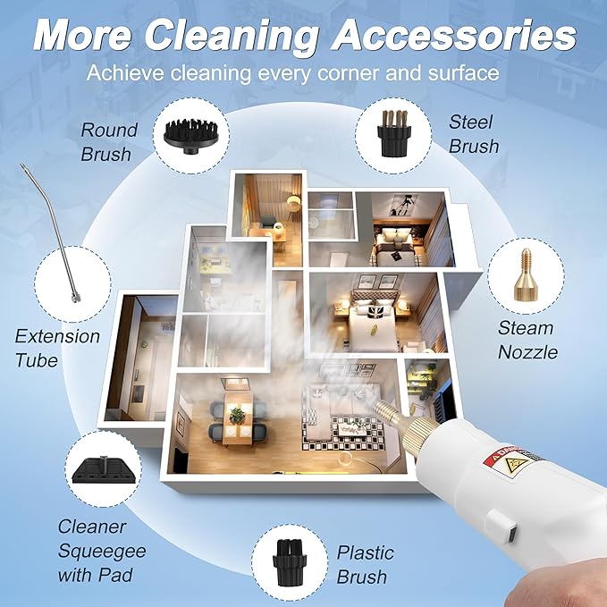 ALILYY Steam Cleaner 2500W Handheld Steam Cleaner for HomeSteamer for Cleaning with 42oz Water Tank6 Cleaning Attachments for Cleaning Stubborn StainsGreaseFloorsCouches &amp Cars