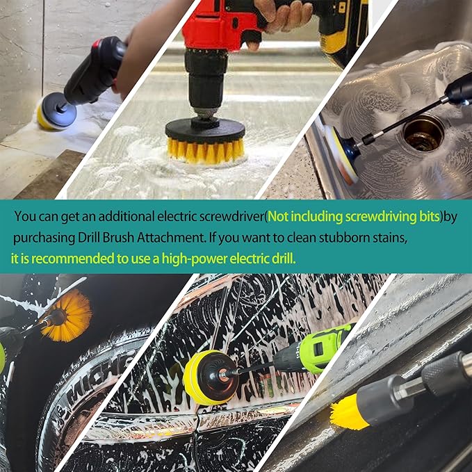 55pcs Drill Brush Attachment Set - Cleaning Scrubber Brush Kit with Cordless Screwdriver Wear-Resistant Extend Long Attachment Scouring Pads Sponge Polishing Pads for House Car BBQ