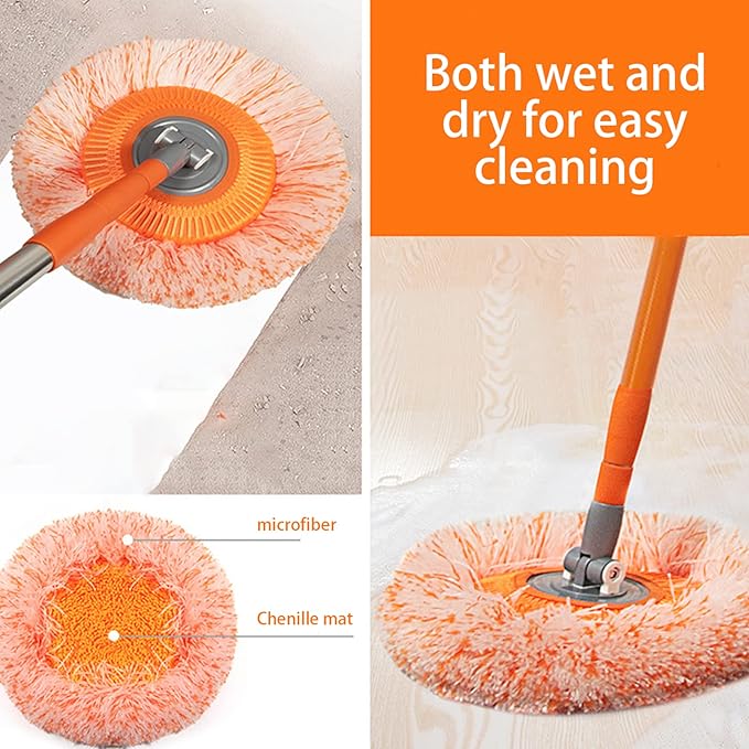 Wall Cleaning Mop Rotatable Adjustable Microfiber Clean Mop Long Scrubbing Brush with 4 Heads Long Handled scrubbing Brush
