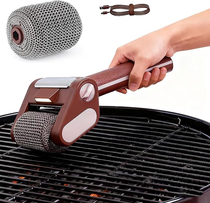 Electric Grill CleanerElectric Grill Cleaner Bristles Free304 Stainless Steel Power RollerDishwasher-Safe Head350 RPM High-Speed Cleaning