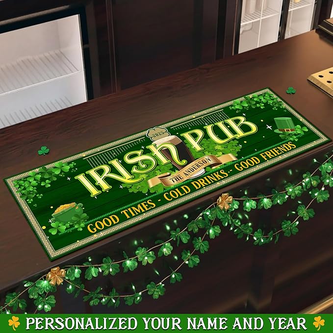 THUYPT Personalized Irish Bar Mat St Patrick's Day Decorations Kitchen Counter Irish Bar Dish Drying Mat Patrick's Lucky Shamrock Quick Drying Spill Mats (01)
