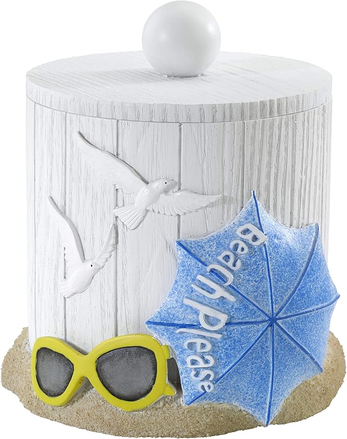 Avanti Linens - Covered Jar Multipurpose Countertop Organizer Beach Inspired Bathroom Decor (Beach Mode Collection)