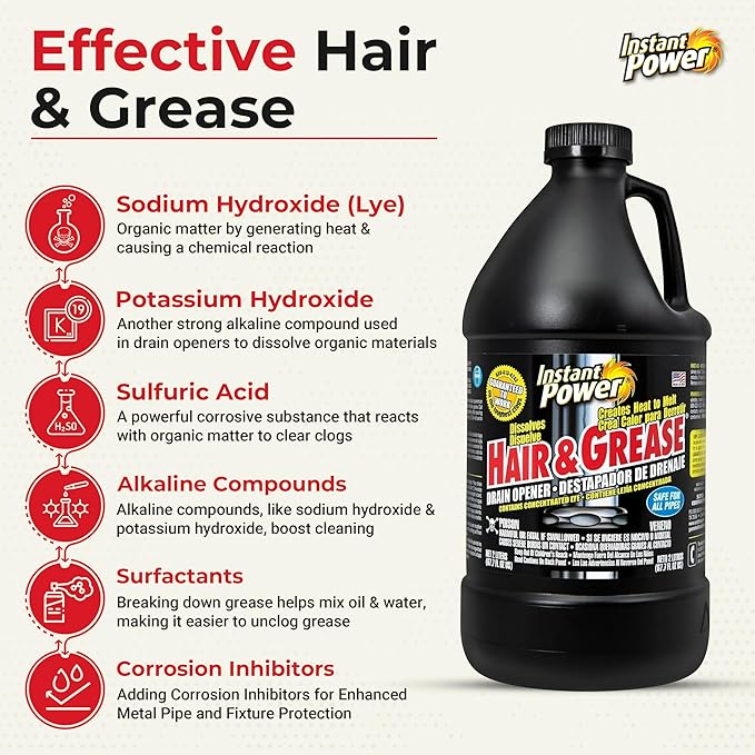 Hair &amp Grease Cleaner for Drains – Fast-Acting Liquid Clog Remover for Kitchen and Bathroom Plumbing Safe for Pipes and Septic Systems Includes Microfiber Cleaning Towel