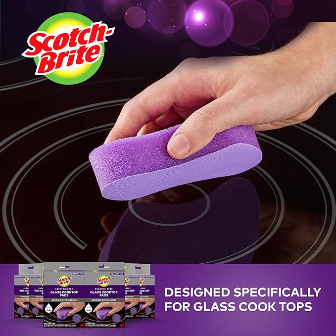 Scotch-Brite Glass Cooktop Pads Scratch-Free &amp Non-Abrasive Scrubbers for Glass or Ceramic Stovetops Cleans Burnt-On Messes with Just Water Reusable Dishwasher-Safe Design (12 Pads)
