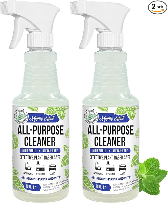 Mighty Mint All-Purpose Cleaner Spray for Home Kitchen Bathroom Natural Peppermint Scent 16oz - 2 Pack