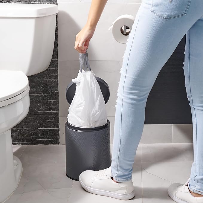 Plasticplace 6 Gallon Trash Bags White Drawstring Garbage Can Liners 17” x 20” for Bathroom Kitchen Office Car Small Trash Bags Leak-Proof &amp Tear-Resistant 100 Count (Pack of 2)