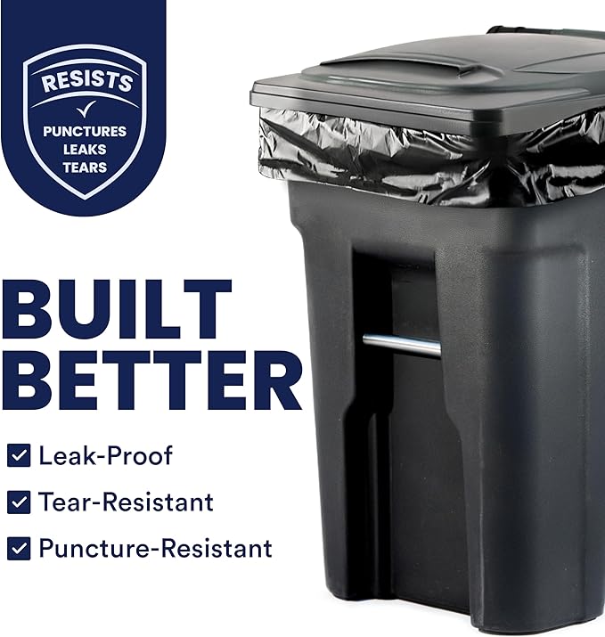 Plasticplace 64-65 Gallon Trash Can Liners for Toter │ 2.0 Mil │ Black Heavy Duty Garbage Bags │ 50” x 60” (50 Count)