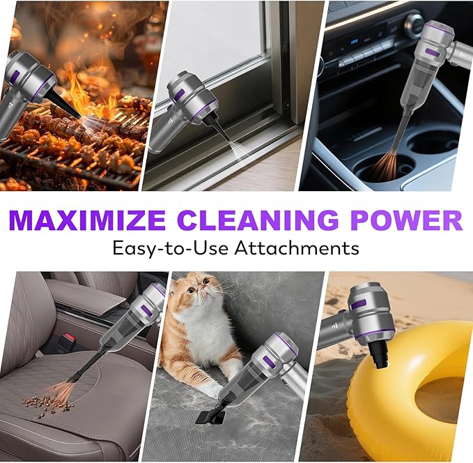 Handheld Car Vacuum Cordless 22000PA Strong Suction Mini Vacuum Cleaner with Brushless Motor 4-in-1 Portable Vacuum for Car Detailing Home Office &amp Travel Silver Purple