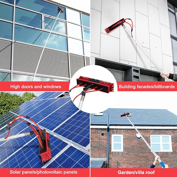 Telescopic Solar Panel Cleaning Brush 3-20M Extendable Water Fed Window &amp Roof Cleaner 55cm Brush for Efficient Solar Panel Maintenance