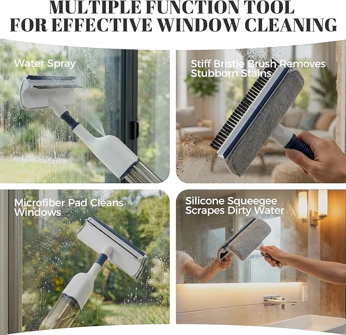All-in-One Spray Window Squeegee and Floor Mop 50 Long Handle Spray Squeegee for Window Cleaning Professional Squeegee with Sprayer for Glass and Window Cleaning