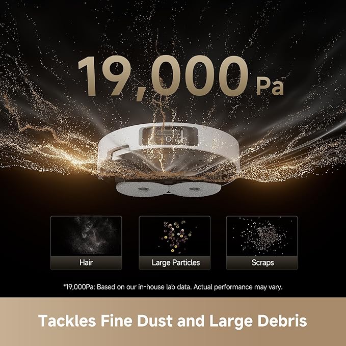 DREAME L40s Ultra Robot Vacuum and Mop 19000Pa Suction Auto-Empty Mop Self-Cleaning 100% Detangling DuoBrush Extending Mops and Side Brush 1.57in Obstacle Clearing App &amp Voice Control (Whi