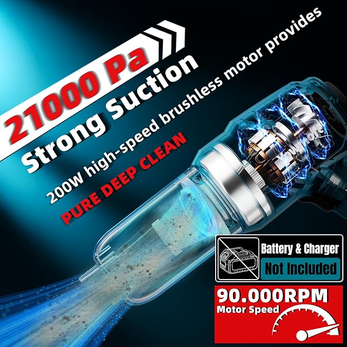 3 in 1 Handheld Car Vacuum Compatible with Makita 18V Battery with 21000pa Strong Suction Handheld Vacuum Cordless &amp Blower with 200W Brushless Motor Mini Vacuum Cleaner for Car Home (No Batter