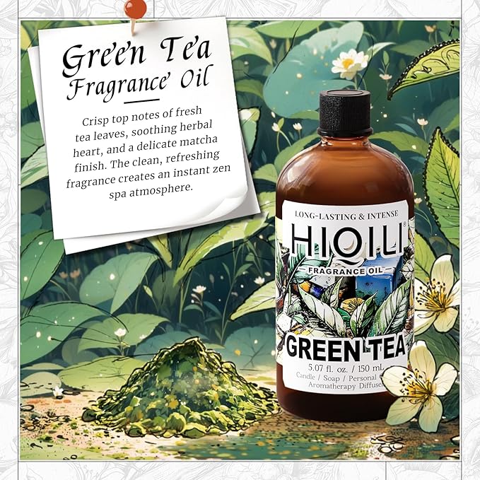 HIQILI Green Tea Fragrance Oil for Candle &amp Soap Making Refreshing Scents for Home Diffusers Laundry Dryer Balls - 5.07 Fl Oz