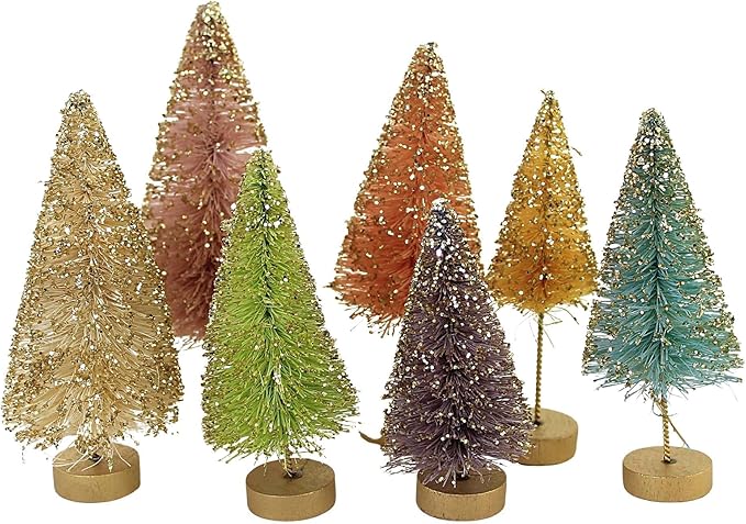Bethany Lowe Designs Pastel Rainbow Bottle Brush Forest Retro Easter Decor Set of 7