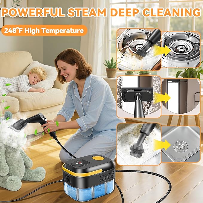 KingSom Handheld Steam Cleaner6-Level Adjustable Handle Steam Cleaner for Home2500W High Pressure steam Cleaner for Cleaning10s Fast Heat-Up47.3oz Tank10 IN 1 Portable Steam Cleaner for Car