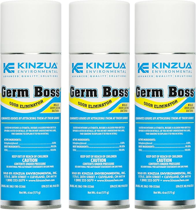 Kinzua Environmental Germ Boss Strong Odor Eliminator Fast-Acting Cleaning &amp Deodorizing Fogger Mold Bomb Fogger for Smell Control with Fresh Scent Covers Up to 1000 cu ft 6 oz Pack of 3