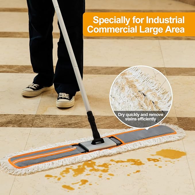 36 Commercial Dust Mops for Floor Cleaning Heavy Duty Floor Duster Mop with Long Handle Hotel Gym Household Cleaning Supplies for Hardwood Tiles Marble Floors (Grey)