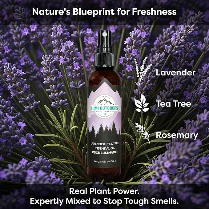 Lumi Outdoors Natural Shoe Deodorizer Spray 3 Pack Bundle - Lemon Eucalyptus Citrus Tea Tree Lavender Tea Tree