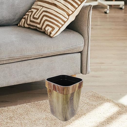 Vintage Style Imitated Wood Trash Bin Large Square Indoor Rubbish Can for Bedroom Lounge Accommodation Thickened PP Material Space-Saving Creative Wastebasket