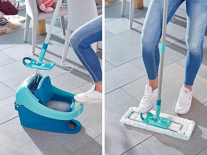 Leifheit Profi XL Micro Duo + Duster Static Floor Wiper (Turquoise Wood Marble Tile)