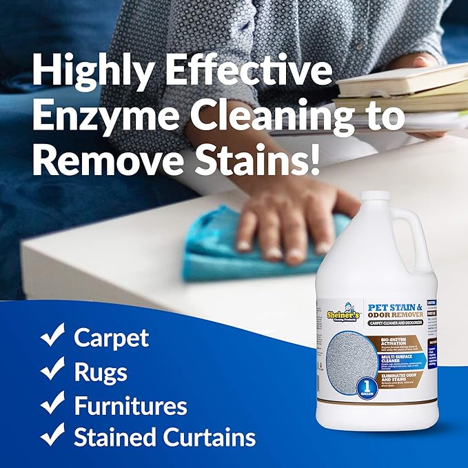 Sheiner's Pet Urine Enzyme Cleaner &amp Pet Stain &amp Odor Remover Advanced Enzymatic Cleaner Solution for Carpets Rugs Upholstery &amp Multi-Surfaces Safe for Pets &amp Kids. (128 oz)