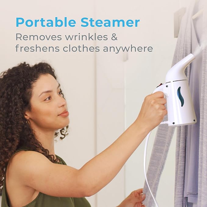 Pure Enrichment PureSteam Portable Fabric Steamer - Handheld Travel Garment Steamer Removes Wrinkles &amp is Safe on All Fabrics - Fast-Heating Lightweight Auto Safety Shut-Off &amp Long Cord (Wh