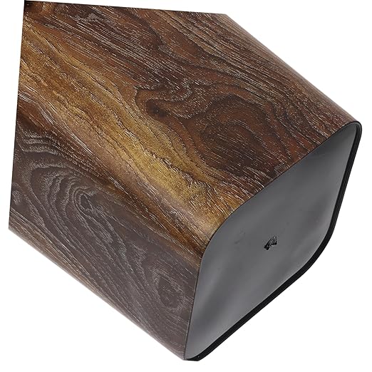 Square Trash Can with Faux Wood Grain Lidless Plastic Wastebasket with Removable Press Ring for Office Bedroom Kitchen Space-Saving Reusable Garbage Bin for Home and Farmhouse
