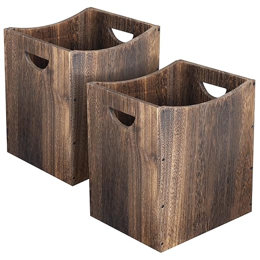 2 Pack 5 Gallon Wooden Trash Can Curved Design Office Waste Basket Rectangular Farmhouse Garbage Can Brown Vintage Wood Trash Can Storage Basket With Handles for Bedroom Office Decorative