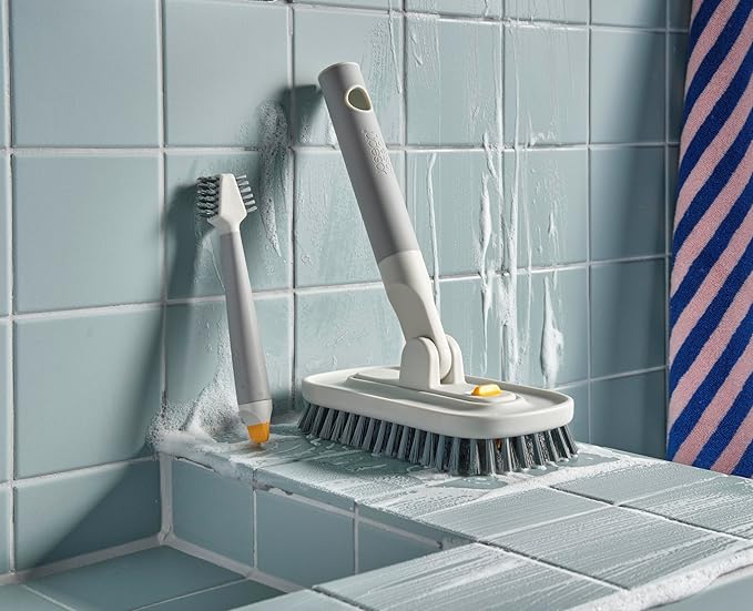 Joseph Joseph CleanTech Household Cleaning 2-Piece Set for Bathroom &amp Kitchen Includes: 2-in-1 Tile Scrubber with Grout Brush and 3-in-1 Detail Brush with Nylon Scraper Tip