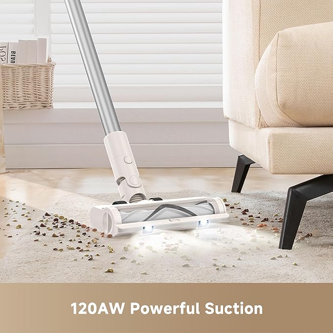 DREAME Cordless Vacuum Cleaner R10 Pure 120AW Powerful Suction Stick Vacuum Cleaner for Home Anti-Tangle LED Headlights Up to 60 Mins Runtime Lightweight for Carpet Hard Floor Pet Hair