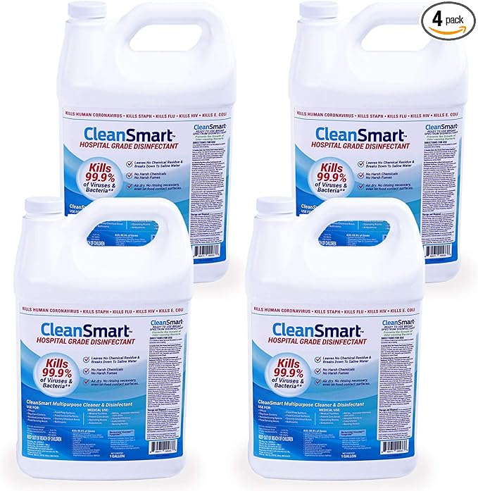 CleanSmart Hospital Disinfectant Kills 99.9% of Viruses and Bacteria Hypochlorous Acid Technology EPA Registered 4 Gallons (HOCL)